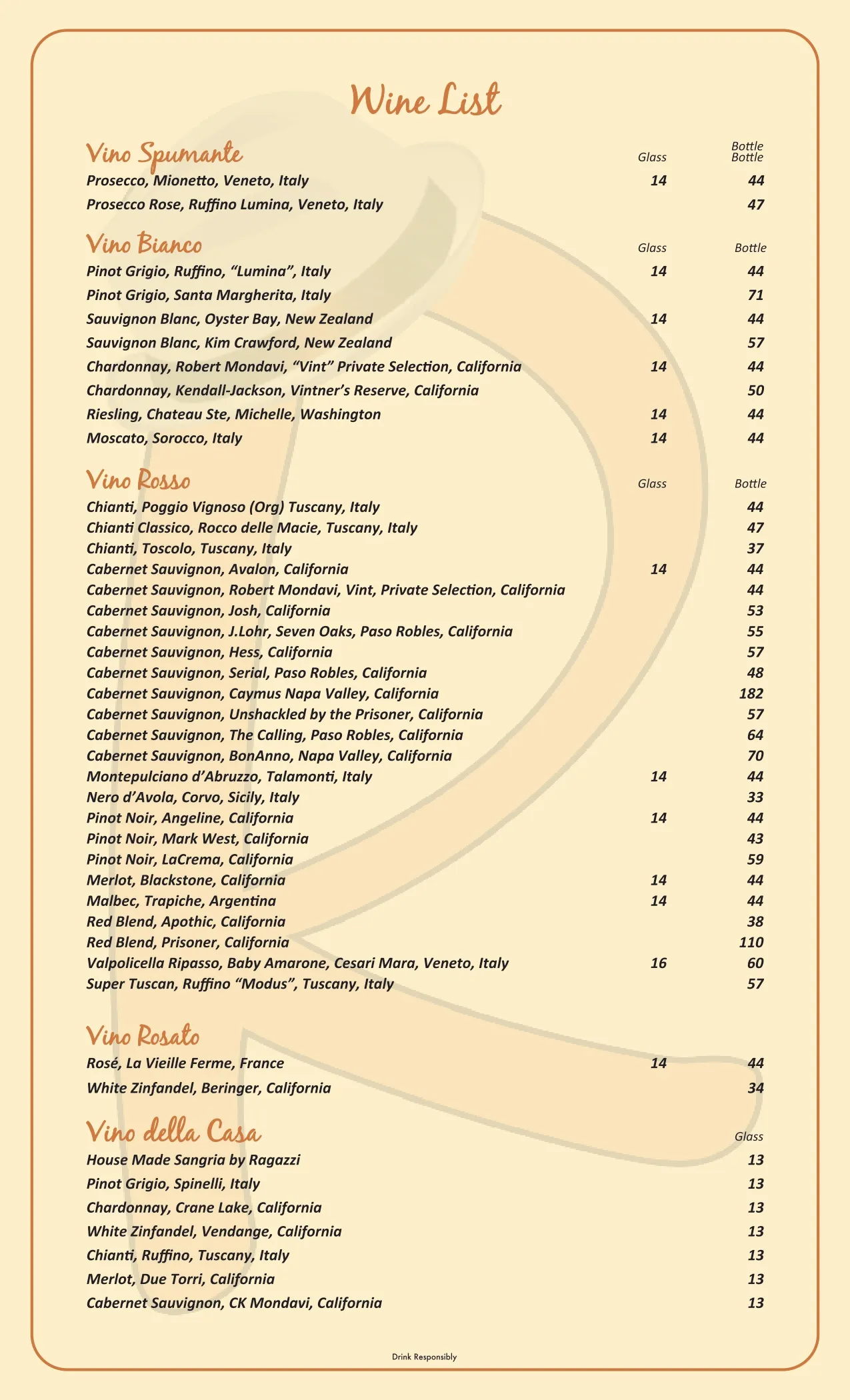 Wine List — page 1