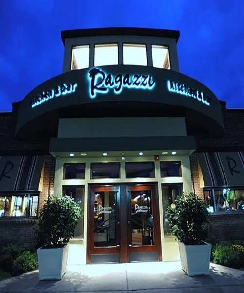 Ragazzi restaurant exterior at night